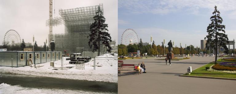 Ives Maes has re-photographed archival images as well as his own pictures, taken in 2009 and 2013, from the “All Union Agricultural Exhibition”. These former images are juxtaposed with new photographs taken during the build-up of the Moscow Biennial. 