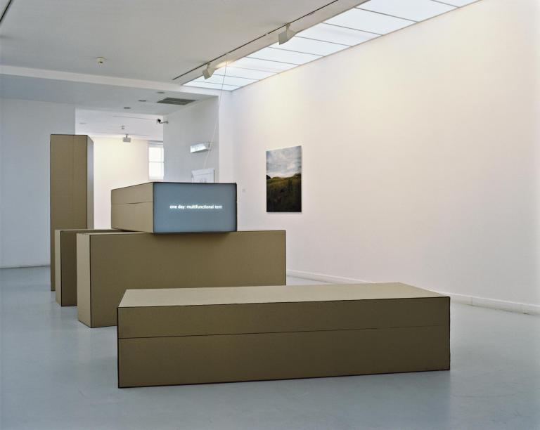 The Recyclable Refugee Camp, a group of biodegradable objects, tackles the ethical imperative that encourages art to intervene in the world, localizing the epicenter of a new utopia inside the boundaries of the art world itself